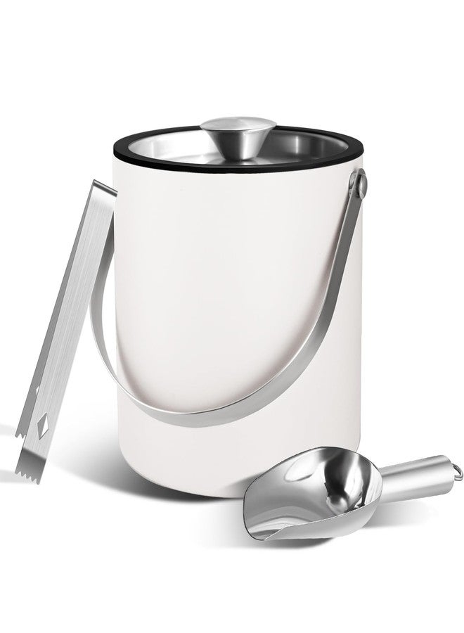Bakpoco Insulated Ice Bucket with Silicone Lid, Scoop, Tongs & Strainer, 3L Stainless Steel Double Wall Ice Buckets for Parties & Cocktail Bar, Champagne Ice Bucket with Lid for Freezer, Ivory - Image 1